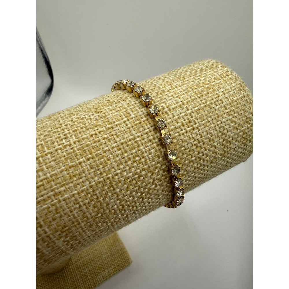 Gold Tone Crystal Tennis Bracelet Vintage Glam Aesthetic - Picture 9 of 10